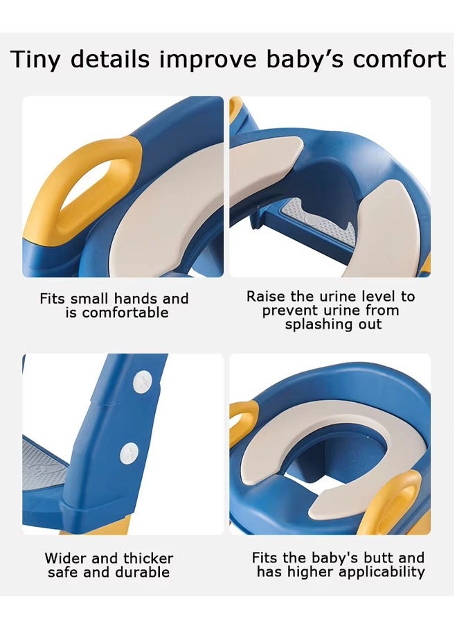 Aissiora Potty Training Seat, Kids Toilet Training Seat with Step Stool, Foldable Portable Potty Chair with Adjustable Height Ladder Guard Handle Soft Cushion White for Baby Toddler Boys Girls - Image 3