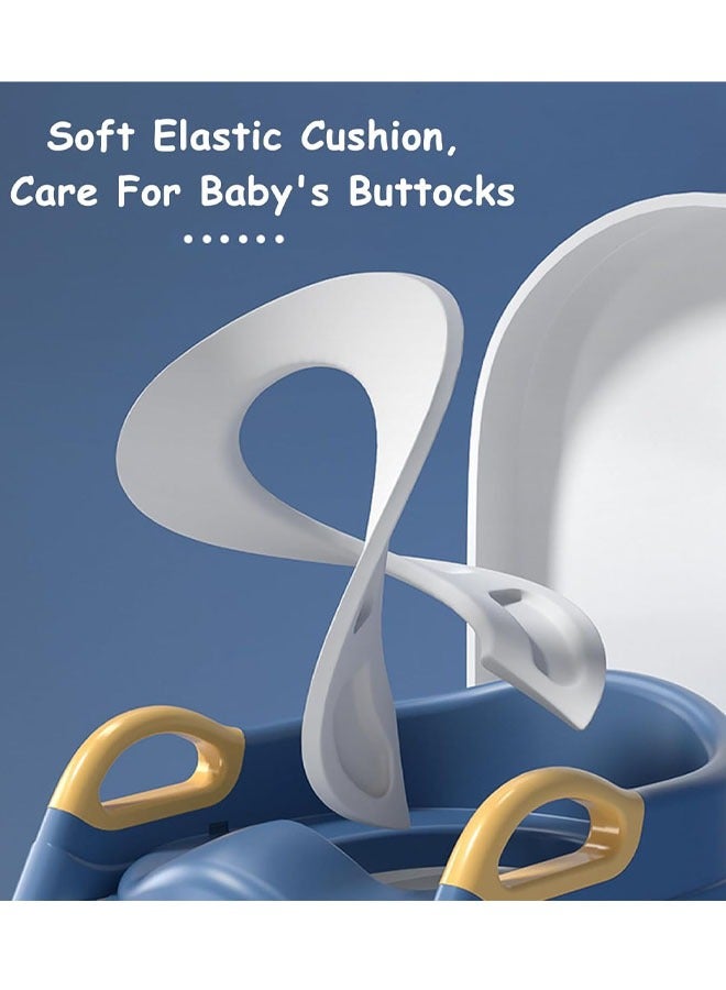 Aissiora Potty Training Seat, Kids Toilet Training Seat with Step Stool, Foldable Portable Potty Chair with Adjustable Height Ladder Guard Handle Soft Cushion White for Baby Toddler Boys Girls - Image 4