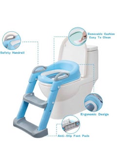 Aissiora Potty Training Seat, Kids Toilet Training Seat with Step Stool, Foldable Portable Potty Chair with Adjustable Height Ladder Guard Handle Soft Cushion White for Baby Toddler Boys Girls  - Image 3