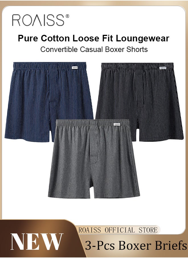 roaiss - 3 Pack Plus Size Men Arolo Shorts  Pure Cotton Fabric Loose Fit Design Youth Boxer Briefs Comfortable Underwear Lounge Pants and Casual Shorts for Men Skin Friendly and Soft - Image 1