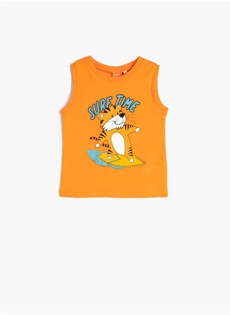 كوتون Tank Top Sleeveless Tiger Printed Cotton