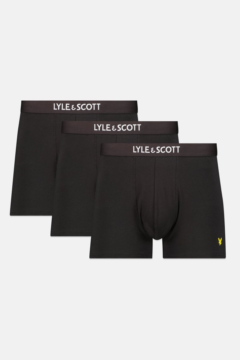 Lyle & Scott Men 3 Pack Brand Logo Boxer Trunks, Black  - Image 1