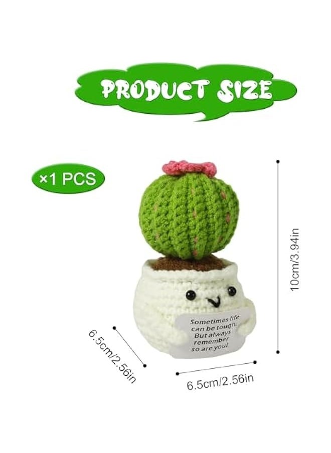 Generic - Crochet Positive Cactus, Handmade Knitted Cactus Toy Cute Funny Potato Emotional Positive Life Doll Ornaments Gifts with Encouraging Card for Adults Kids Friends Room Office Desktop Decor - Image 1