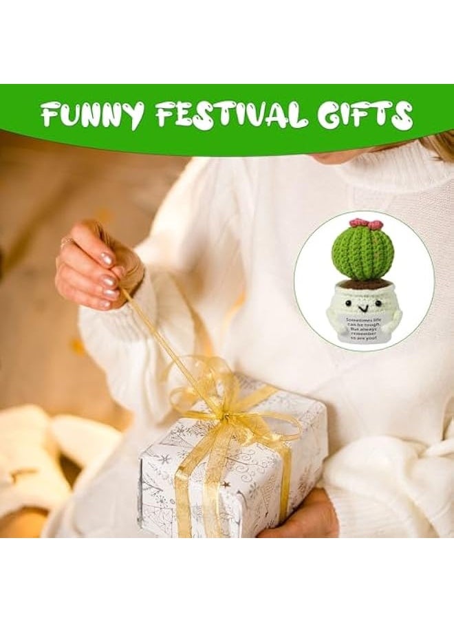 Generic - Crochet Positive Cactus, Handmade Knitted Cactus Toy Cute Funny Potato Emotional Positive Life Doll Ornaments Gifts with Encouraging Card for Adults Kids Friends Room Office Desktop Decor - Image 1