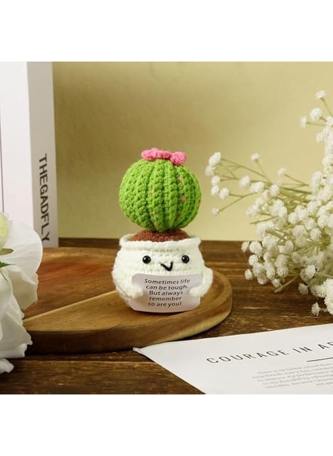 Generic - Crochet Positive Cactus, Handmade Knitted Cactus Toy Cute Funny Potato Emotional Positive Life Doll Ornaments Gifts with Encouraging Card for Adults Kids Friends Room Office Desktop Decor - Image 1