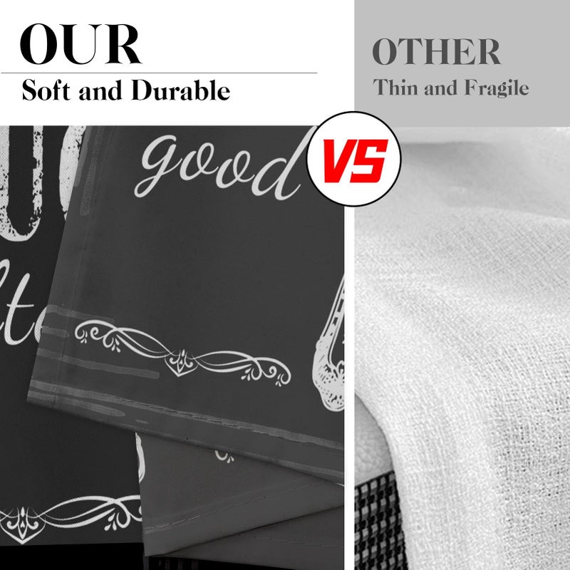 Tayney Black White Kitchen Window Curtains Valance and Tier Set 36 Inch Farmhouse Eat Good Laugh Often Live Well Rod Pocket Short Tier Curtain, Abstract Small Drapes for Kitchen Decor - Image 5