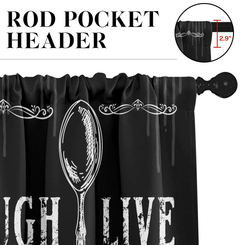 Tayney Black White Kitchen Window Curtains Valance and Tier Set 36 Inch Farmhouse Eat Good Laugh Often Live Well Rod Pocket Short Tier Curtain, Abstract Small Drapes for Kitchen Decor - Image 3