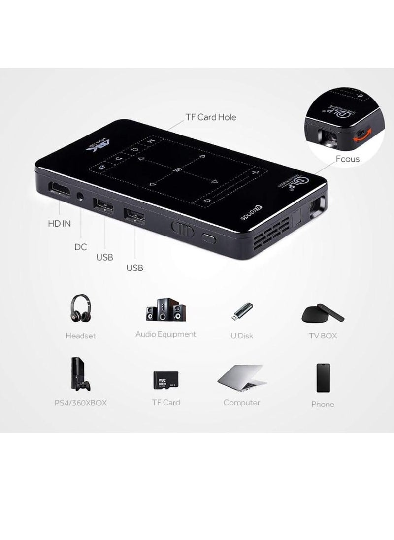 Generic - D7 Mini DLP Projector 2GB RAM 16GB ROM 4K with Built-in WiFi & Bluetooth - Black 854 x 480 - Image 1