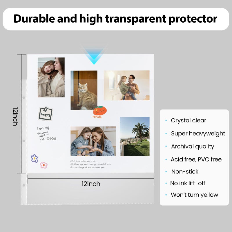 LUOCCHI 3 Ring Binder 12x12 Inch Large Scrapbook Photo Album, Linen Cover Scrap Book with 30 Plastic Sleeves 60 Pages 12 x 12 Scrapbooks White Pages for Wedding Couples Baby Travel Mothers Day Gifts(Beige) - Image 4