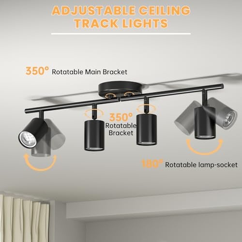 Lavendex LED 4 Light Track Lighting Kit, Black Ceiling Spotlights, Modern Track Light Fixture with Flexibly Rotatable Light Heads for Kitchen, Living Room, Bedroom, Includes 4 x GU10 Bulb - Image 4