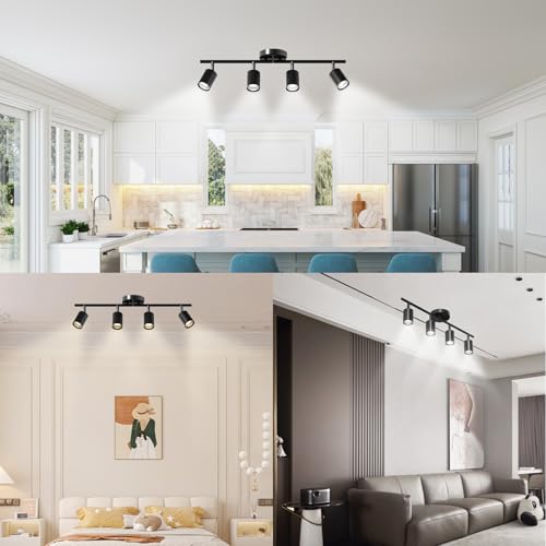 Lavendex LED 4 Light Track Lighting Kit, Black Ceiling Spotlights, Modern Track Light Fixture with Flexibly Rotatable Light Heads for Kitchen, Living Room, Bedroom, Includes 4 x GU10 Bulb - Image 5