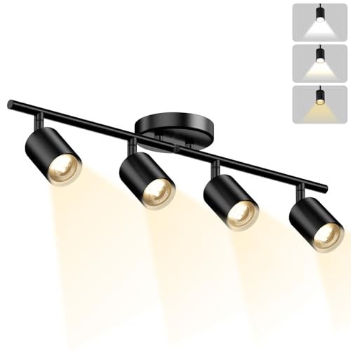 Lavendex LED 4 Light Track Lighting Kit, Black Ceiling Spotlights, Modern Track Light Fixture with Flexibly Rotatable Light Heads for Kitchen, Living Room, Bedroom, Includes 4 x GU10 Bulb - Image 1