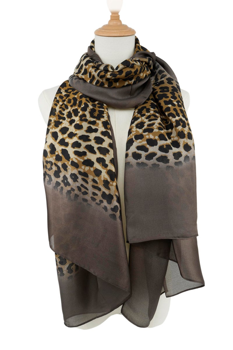 YOUR SMILE Large Mulberry Silk Feeling Long Stain Scarf Lightweight Sunscreen Shawls Wraps for Women (01 Brown/Leopard) - Image 4