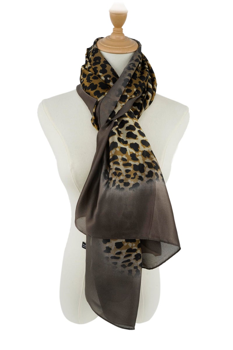 YOUR SMILE Large Mulberry Silk Feeling Long Stain Scarf Lightweight Sunscreen Shawls Wraps for Women (01 Brown/Leopard) - Image 5
