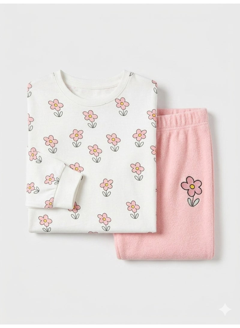 Girls Spring Pajama Set with Cute Flower Print, Soft & Breathable Nightwear Comfortable and Lightweight Sleepwear for 4-Year-Old Girls, Perfect for Cozy Bedtime - Image 2