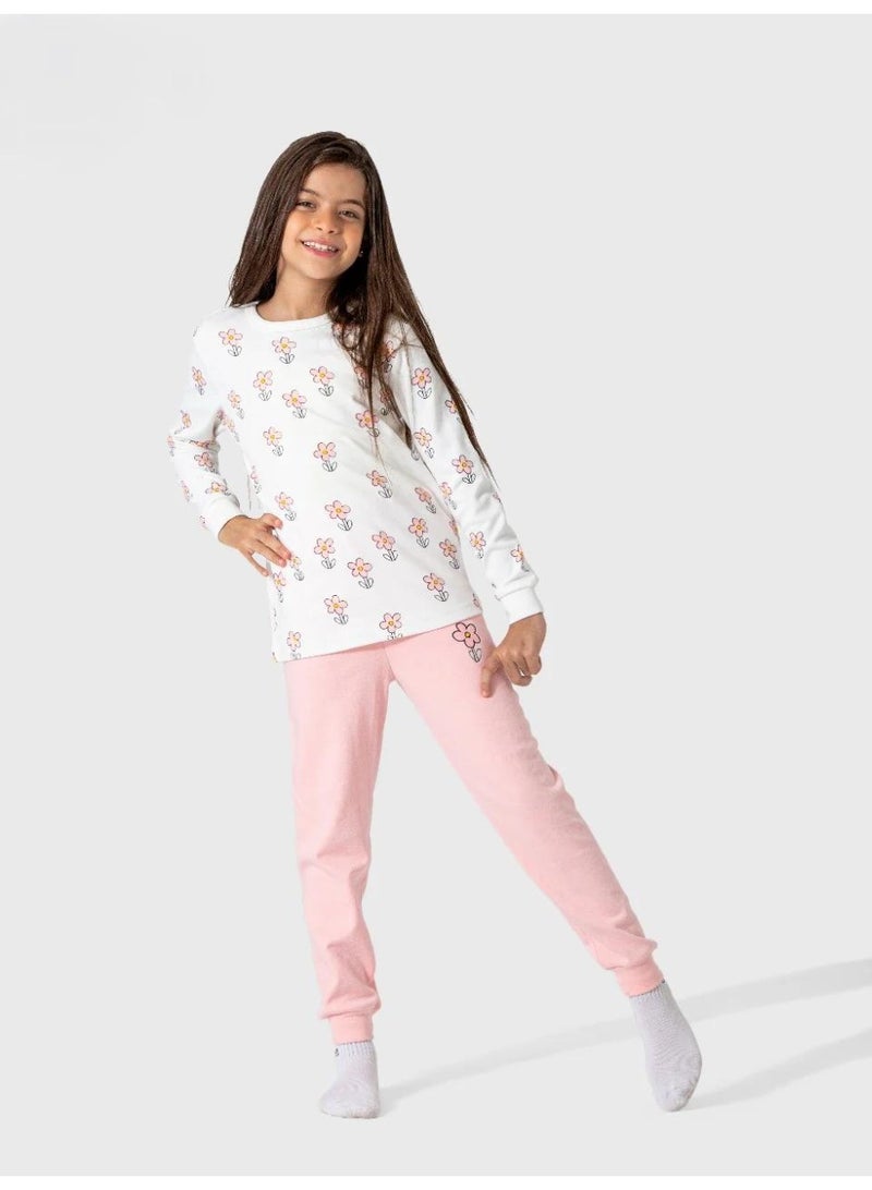 Girls Spring Pajama Set with Cute Flower Print, Soft & Breathable Nightwear Comfortable and Lightweight Sleepwear for 4-Year-Old Girls, Perfect for Cozy Bedtime - Image 3