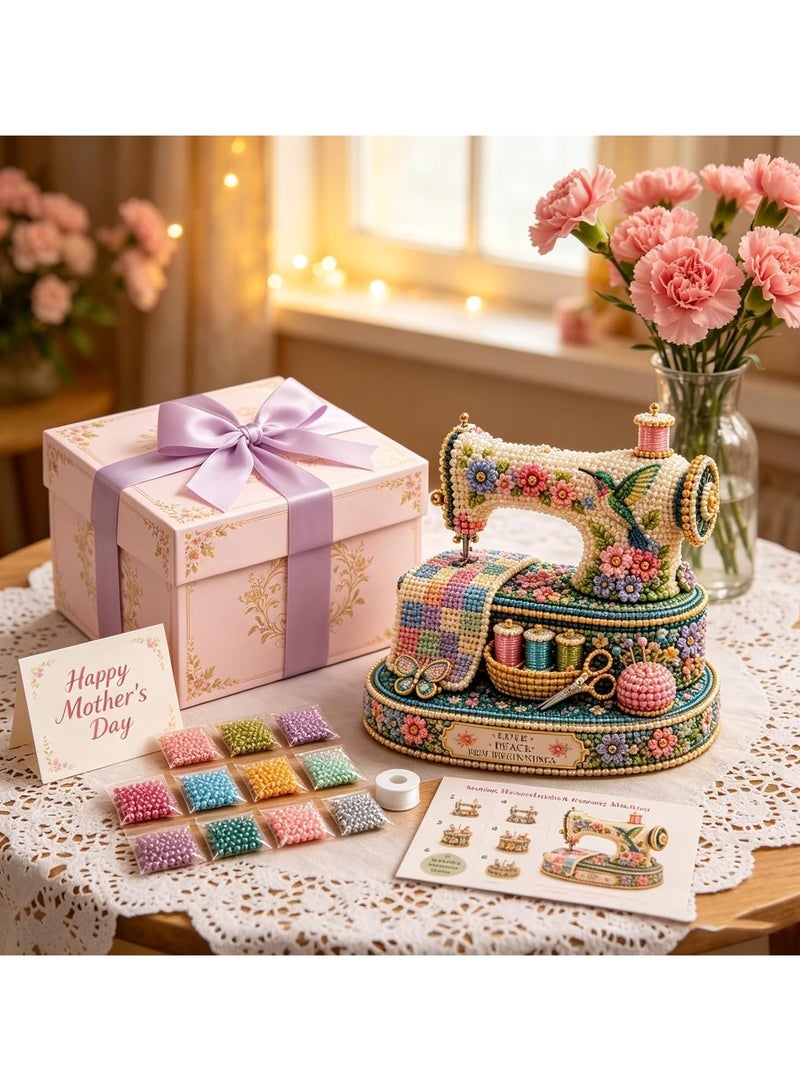 عام طقم DIY لتزيين خرز ثلاثي الأبعاد على شكل ماكينة خياطة وطائر الطنان الربيعي، متعدد الألوان، حديقة الربيع، إصدار محدود للجمع، مناسب للمبتدئين، زهور رجعية، هدايا لديكور المنزل. - Image 4