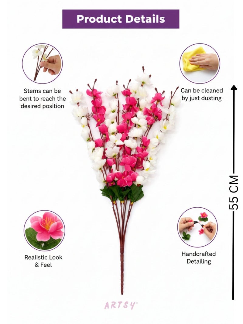 ARTSY® Artificial Flowers Bunch for Decoration Cherry Blossom, Ideal for vase, Home, Office Decor, Gifts, Craft, Artificial Plants for Decoration, Without vase, White Mix, 55 cm Height, Fabric | - Image 5