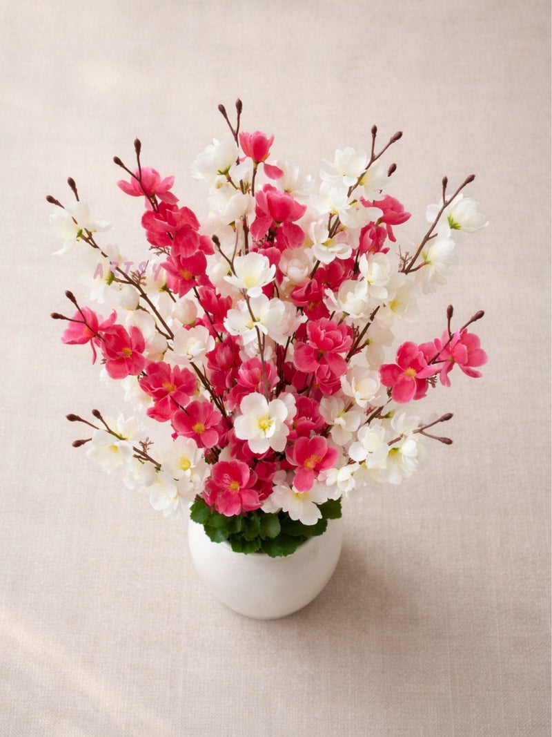 ARTSY® Artificial Flowers Bunch for Decoration Cherry Blossom, Ideal for vase, Home, Office Decor, Gifts, Craft, Artificial Plants for Decoration, Without vase, White Mix, 55 cm Height, Fabric | - Image 3
