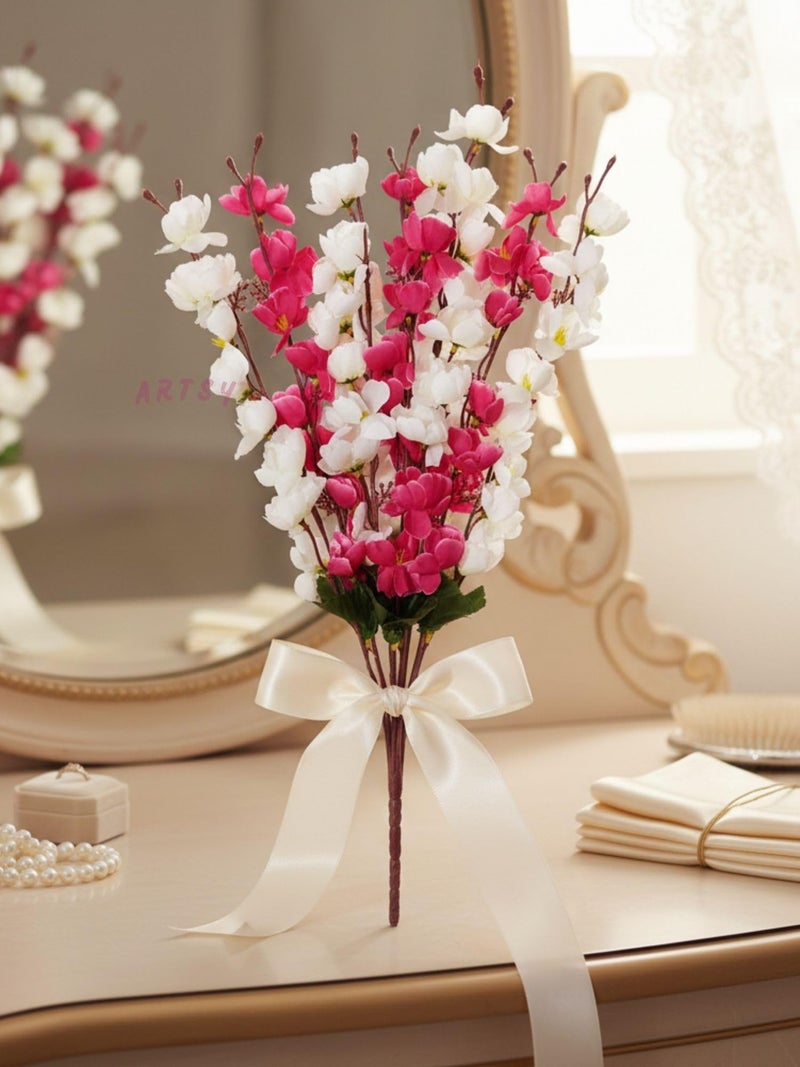 ARTSY® Artificial Flowers Bunch for Decoration Cherry Blossom, Ideal for vase, Home, Office Decor, Gifts, Craft, Artificial Plants for Decoration, Without vase, White Mix, 55 cm Height, Fabric | - Image 4