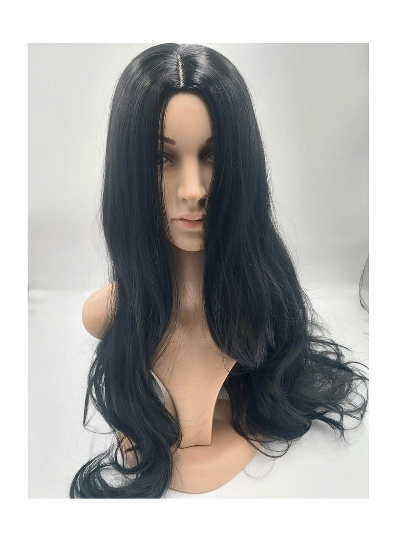 إستيل شعر مستعار طويل فضفاض ومموج بدون غرة، باروكات من الألياف المقاومة للحرارة للنساء والفتيات، للاستخدام اليومي والحفلات، أسود - Image 4