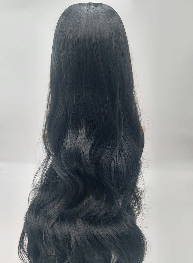 إستيل شعر مستعار طويل فضفاض ومموج بدون غرة، باروكات من الألياف المقاومة للحرارة للنساء والفتيات، للاستخدام اليومي والحفلات، أسود - Image 5