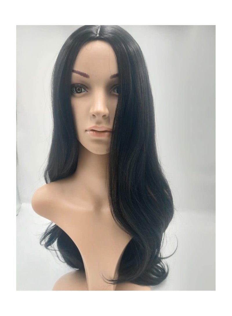 إستيل شعر مستعار طويل فضفاض ومموج بدون غرة، باروكات من الألياف المقاومة للحرارة للنساء والفتيات، للاستخدام اليومي والحفلات، أسود - Image 2