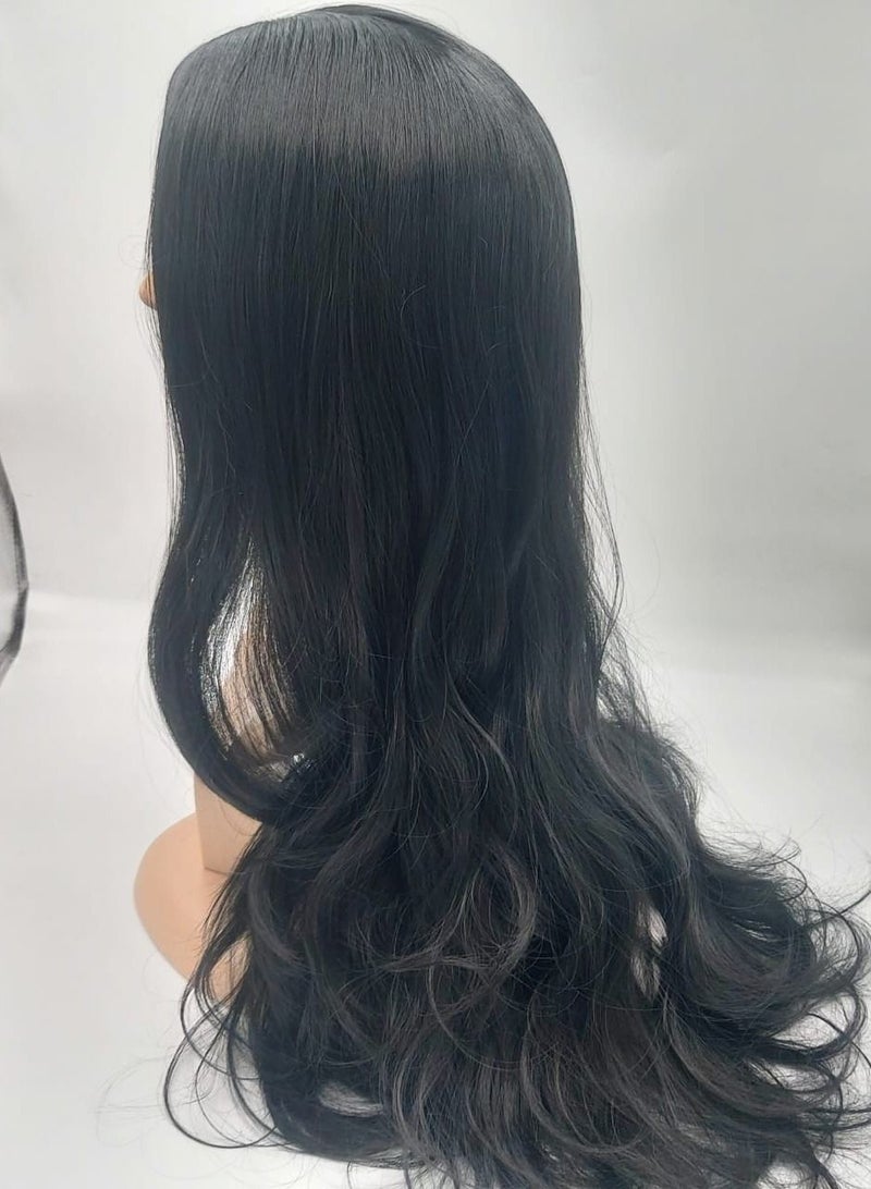 إستيل شعر مستعار طويل فضفاض ومموج بدون غرة، باروكات من الألياف المقاومة للحرارة للنساء والفتيات، للاستخدام اليومي والحفلات، أسود - Image 3