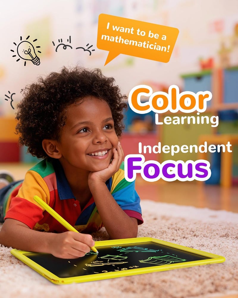 KOKODI LCD Writing Tablet, 12 Inch Colorful Toddler Doodle Board Drawing Tablet, Erasable Reusable Electronic Drawing Pads, Educational and Learning Toy for 3-6 Years Old Boy and Girls(Yellow) - Image 4