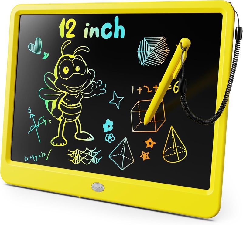 KOKODI LCD Writing Tablet, 12 Inch Colorful Toddler Doodle Board Drawing Tablet, Erasable Reusable Electronic Drawing Pads, Educational and Learning Toy for 3-6 Years Old Boy and Girls(Yellow) - Image 1
