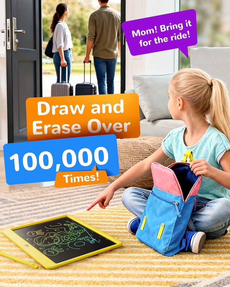 KOKODI LCD Writing Tablet, 12 Inch Colorful Toddler Doodle Board Drawing Tablet, Erasable Reusable Electronic Drawing Pads, Educational and Learning Toy for 3-6 Years Old Boy and Girls(Yellow) - Image 5