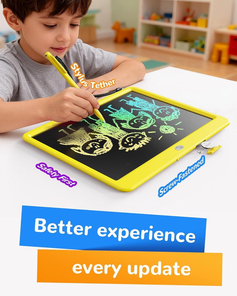 KOKODI LCD Writing Tablet, 12 Inch Colorful Toddler Doodle Board Drawing Tablet, Erasable Reusable Electronic Drawing Pads, Educational and Learning Toy for 3-6 Years Old Boy and Girls(Yellow) - Image 3