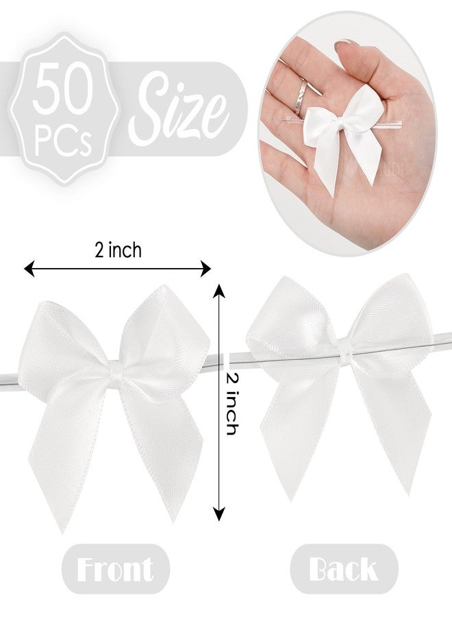 AIMUDI White Satin Bows 2" Satin Bow for Gift Wrapping Small Bows with Twist Ties Premade Ribbon Bow for Crafts Cake Pop Treat Bags Wedding Bridal Shower Birthday Party Decoration, 50 PCs - Image 2