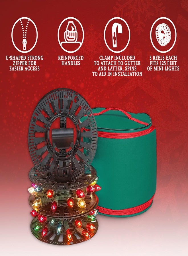 HOLDN’ STORAGE Premium Christmas Light Storage Bag - Heavy-Duty 600D Tear-Proof Material with Reinforced Handles - Includes 3 Reels, Stores up to 375 Ft of Mini Lights & Extension Cords - Green with PVC Lining - Image 2