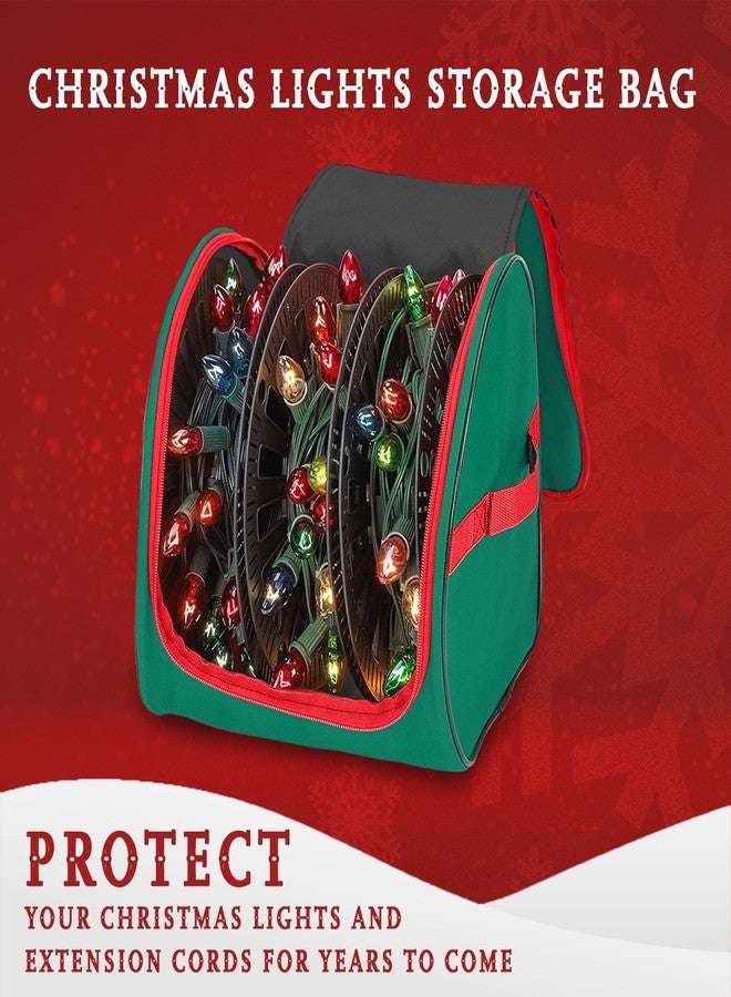 HOLDN’ STORAGE Premium Christmas Light Storage Bag - Heavy-Duty 600D Tear-Proof Material with Reinforced Handles - Includes 3 Reels, Stores up to 375 Ft of Mini Lights & Extension Cords - Green with PVC Lining - Image 3