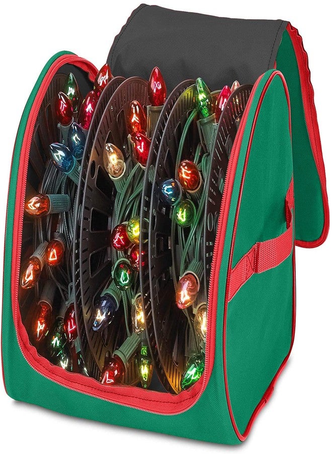 HOLDN’ STORAGE Premium Christmas Light Storage Bag - Heavy-Duty 600D Tear-Proof Material with Reinforced Handles - Includes 3 Reels, Stores up to 375 Ft of Mini Lights & Extension Cords - Green with PVC Lining - Image 1
