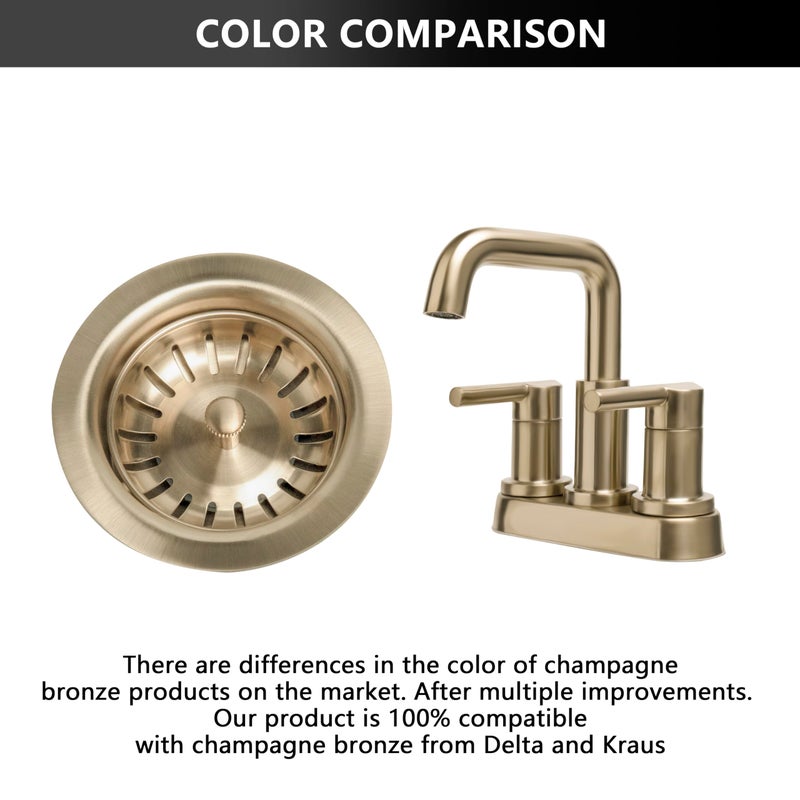 Garmaing Champagne Bronze Kitchen Sink Drain - Fit 3.5 inch Standard Sink - Fit 1.5 inch Pipe - Champagne Gold Brushed 304 Stainless Steel Sink Strainer - Compatible with Delta Faucet Champagne Bronze - Image 3