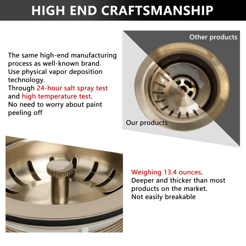 Garmaing Champagne Bronze Kitchen Sink Drain - Fit 3.5 inch Standard Sink - Fit 1.5 inch Pipe - Champagne Gold Brushed 304 Stainless Steel Sink Strainer - Compatible with Delta Faucet Champagne Bronze - Image 4