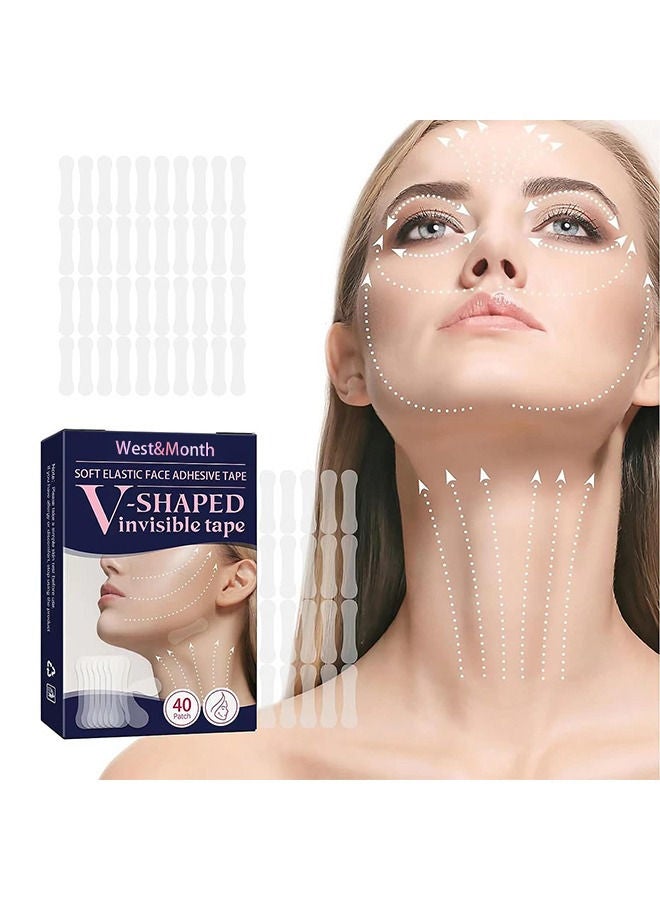 ويست اند مانث شريط شد الوجه 40 قطعة ملصقات غير مرئية على شكل V مزدوجة الذقن V خط رفع التصحيح تشديد إخفاء والتجاعيد حول العينين والرقبة الجلد المترهل أدوات المكياج - Image 1