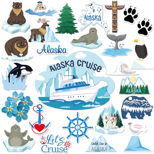Konohan 25 Pcs Alaskan Themed Fridge Magnetic Stickers Alaska Cruise Door Magnet Car Ship Magnetic Stickers Whale Sea Lion Seal Reindeer Refrigerator Magnet for Door Cruise Party Decor - Image 1