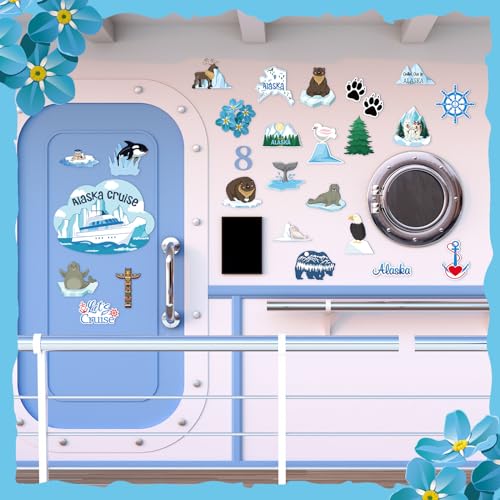 Konohan 25 Pcs Alaskan Themed Fridge Magnetic Stickers Alaska Cruise Door Magnet Car Ship Magnetic Stickers Whale Sea Lion Seal Reindeer Refrigerator Magnet for Door Cruise Party Decor - Image 3