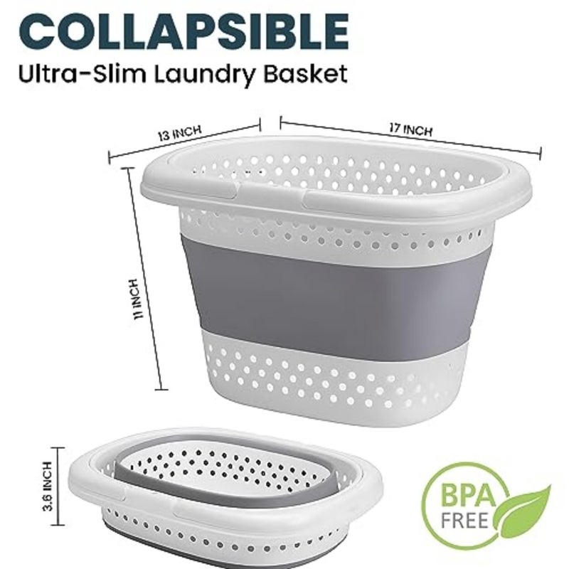Collapsible Laundry Hamper with Handles 18L Foldable Plastic Laundry Basket, Pop-Up Storage Bin for Clothes, Toys, Bathroom, Closet Home Organization Grey - Image 2