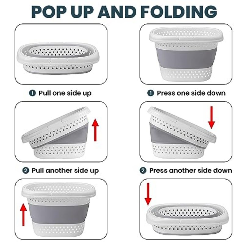 Collapsible Laundry Hamper with Handles 18L Foldable Plastic Laundry Basket, Pop-Up Storage Bin for Clothes, Toys, Bathroom, Closet Home Organization Grey - Image 4