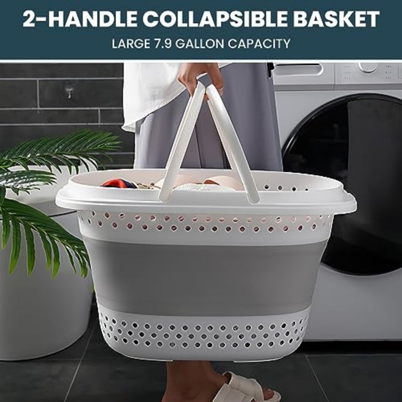 Collapsible Laundry Hamper with Handles 18L Foldable Plastic Laundry Basket, Pop-Up Storage Bin for Clothes, Toys, Bathroom, Closet Home Organization Grey - Image 3