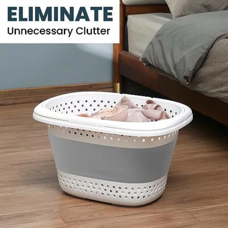 Collapsible Laundry Hamper with Handles 18L Foldable Plastic Laundry Basket, Pop-Up Storage Bin for Clothes, Toys, Bathroom, Closet Home Organization Grey - Image 5