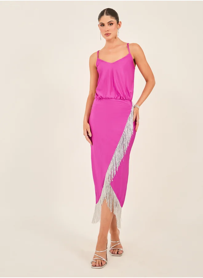 Styli Fringe Detail Sleeveless Bodycon Midi Dress