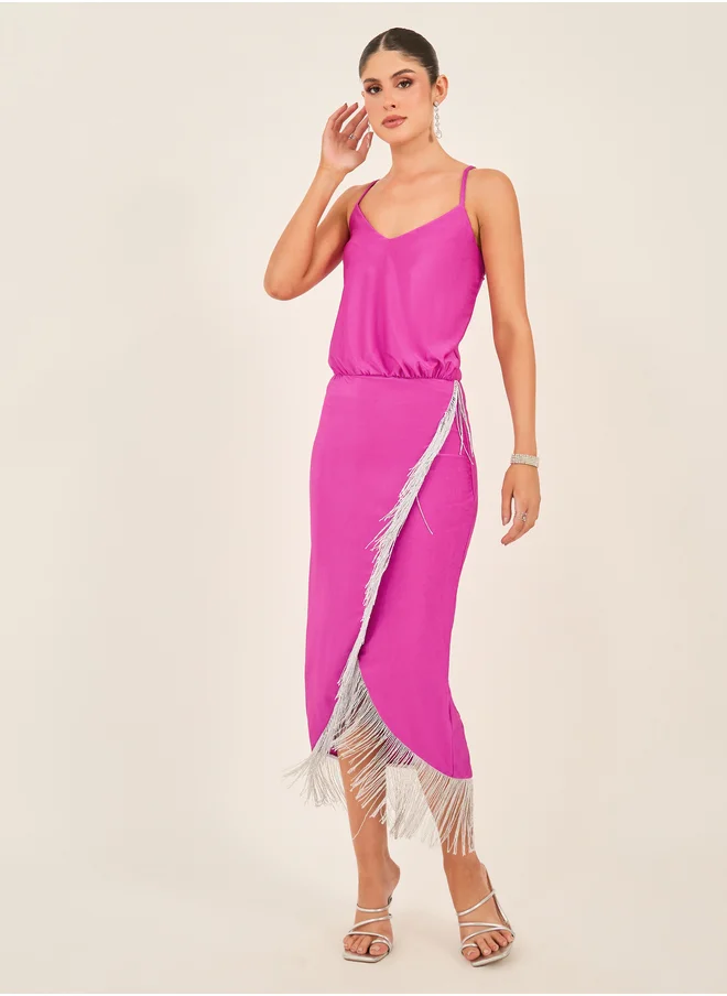 Styli Fringe Detail Sleeveless Bodycon Midi Dress