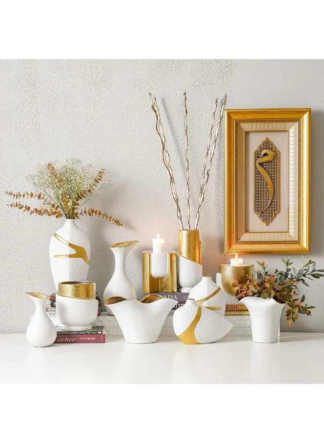 DANUBE HOME Danube Home Mateo Ceramic Dothy Planter - 20X18X19 Cm Elegant White & Gold Flower Pot Home Decor Collection Durable Indoor/Outdoor Vases For Plants Decoration Decorative Home Accessories