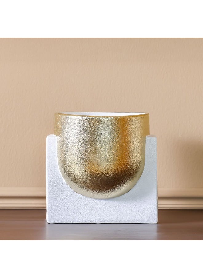 DANUBE HOME Danube Home Mateo Ceramic Dothy Planter - 20X18X19 Cm Elegant White & Gold Flower Pot Home Decor Collection Durable Indoor/Outdoor Vases For Plants Decoration Decorative Home Accessories  - Image 1