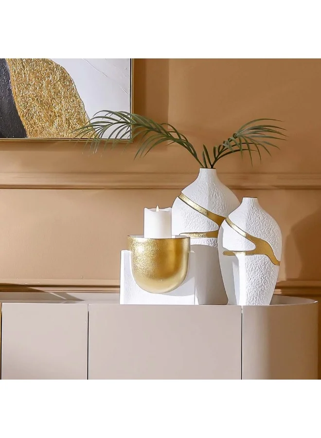 DANUBE HOME Danube Home Mateo Ceramic Dothy Planter - 20X18X19 Cm Elegant White & Gold Flower Pot Home Decor Collection Durable Indoor/Outdoor Vases For Plants Decoration Decorative Home Accessories